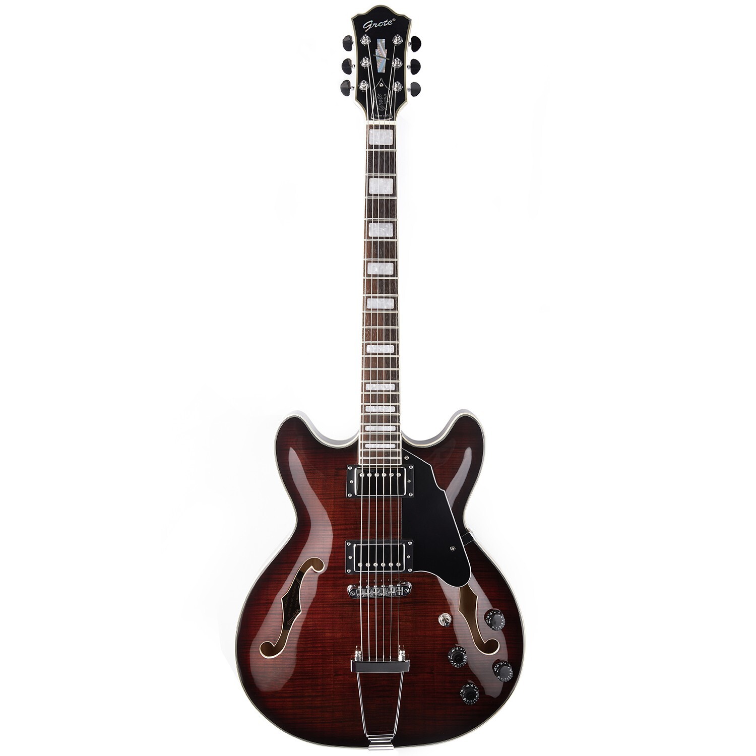 Grote Electric Guitar Semi-Hollow Body 335-YS-HW Style with GigBag