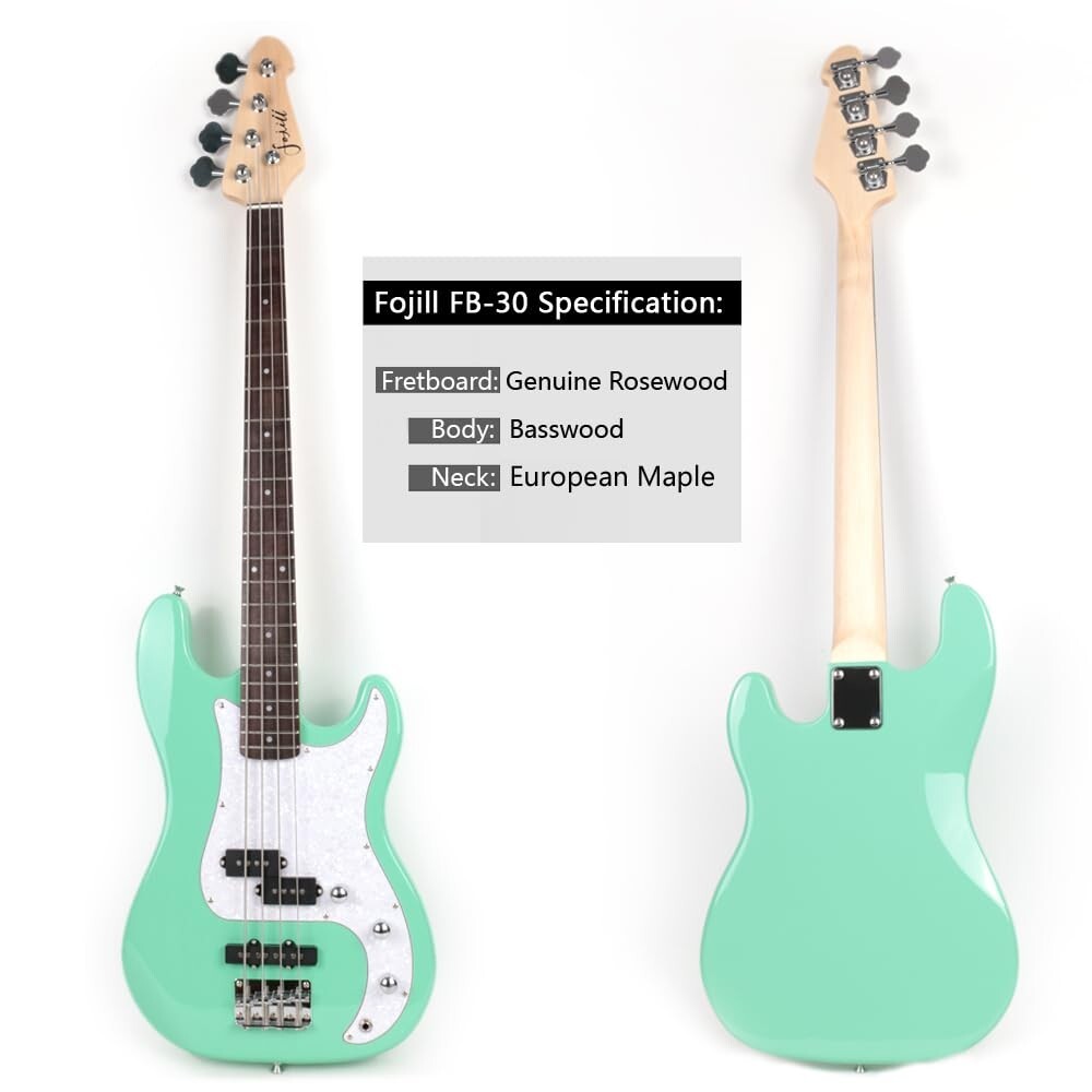 Full size electric PJ bass set with amplifier gigbag strap strings cable ingreen