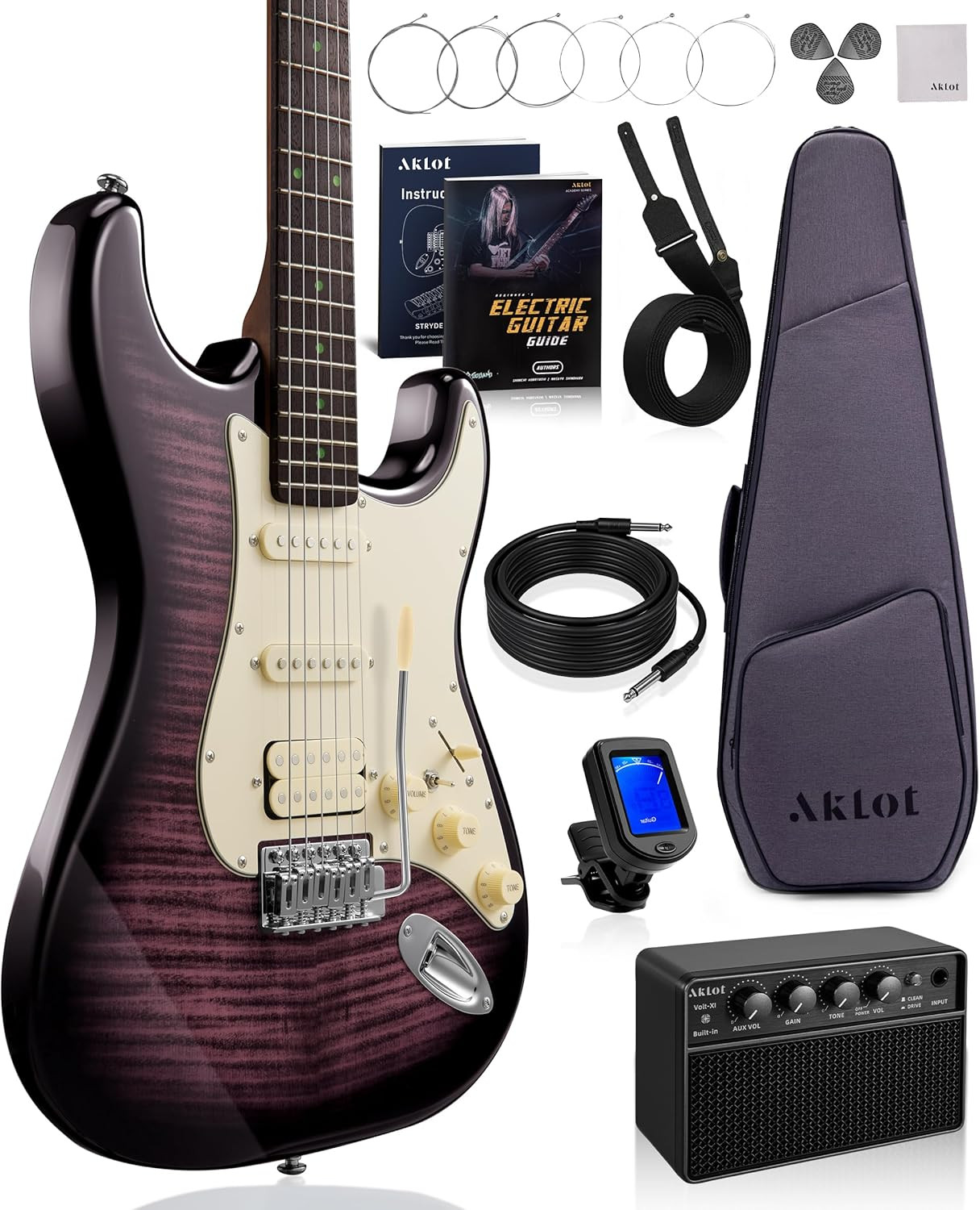 Beginner Electric Guitar Kit: 10W Amp, Coil-Split HSS Pickups, Lesson Book, Roas
