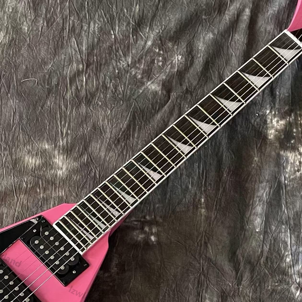 Left-Handed V Solid Electric Guitar H-H Pickups Pink Finish Black HW SS Steel