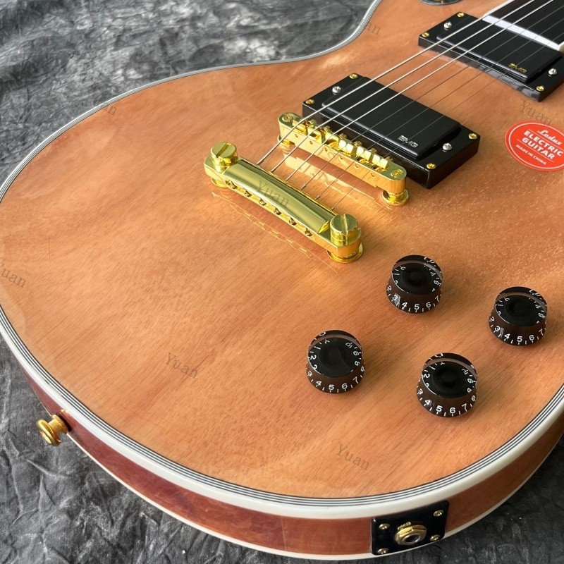 Solid Natural Electric Guitar Fretless and Inlayless Fretboard Gold Hardware