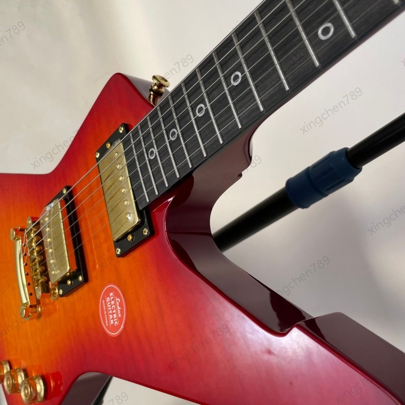 Cherry Sunburst Solid Body Electric Guitar Rounded Edge Fret HH Pickups 22 Frets
