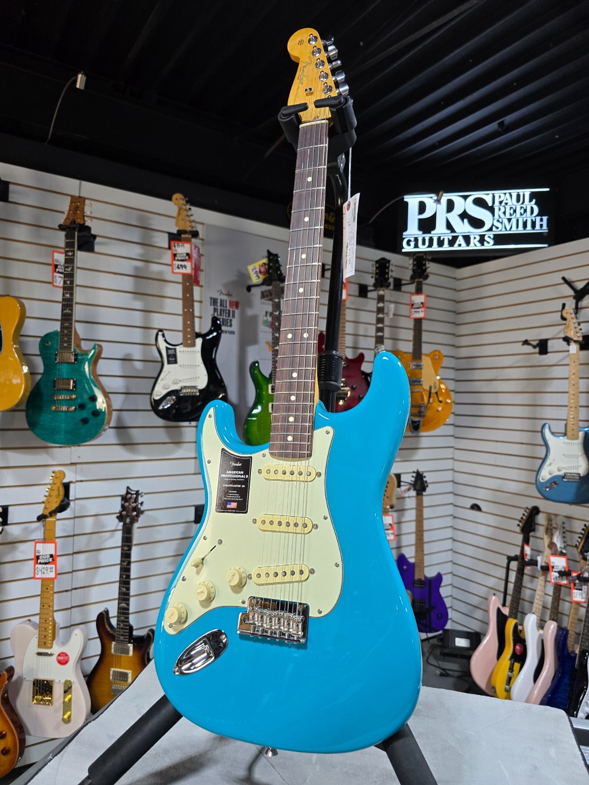 Fender Am Pro II Strat Left Handed- Miami Blue w/Rosewood + FREE Plek #693