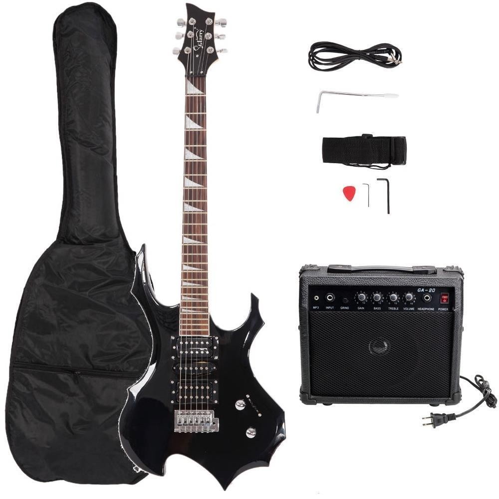 New Black Burning Fire Basswood Electric Guitar School Band with Bag & 20W Amp
