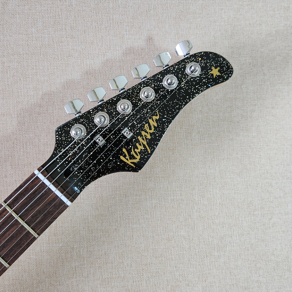 ST Electric Guitar Mahogany Body Pearl Pickguard Maple Neck Metallic Black