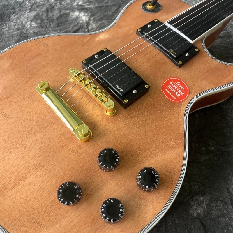 Solid Natural Electric Guitar Fretless and Inlayless Fretboard Gold Hardware