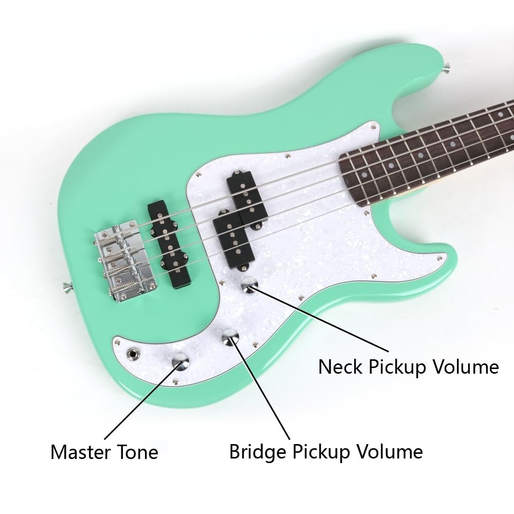 Green Full size electric PJ bass set with amplifier gigbag strap cable picks