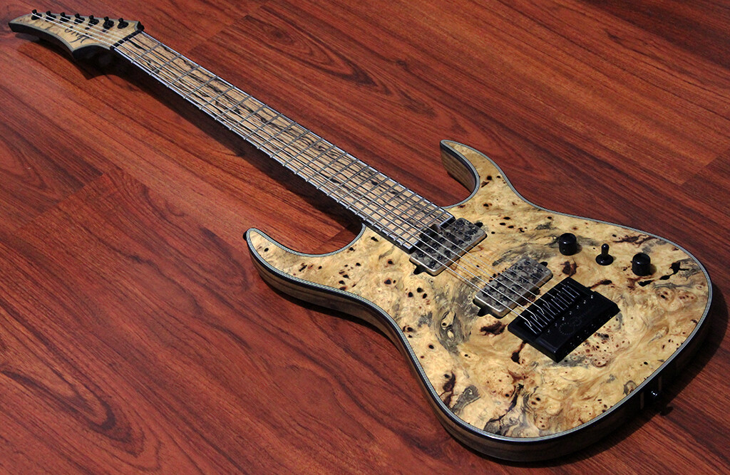 Halo Guitars MERUS 7-string (27″) EVERTUNE, Buckeye Burl, Pale Moon Ebony, I2261