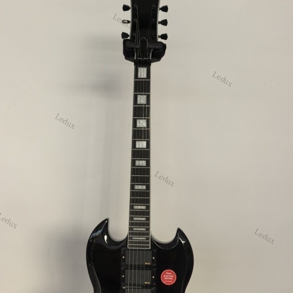 electric guitar black tremolo bridge HHH pickups rosewood fretboard lock nut
