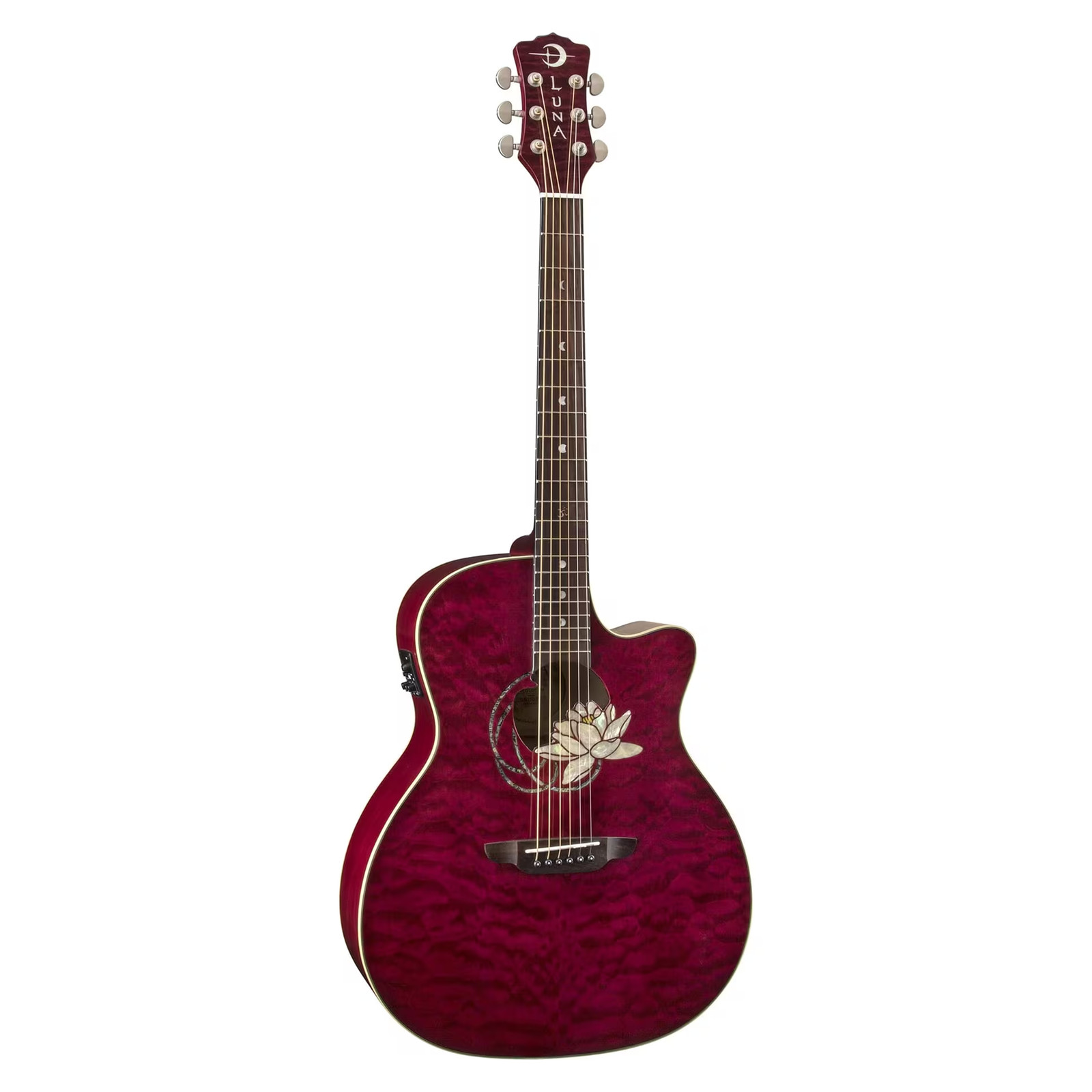 Luna Flora Lotus Quilt Maple Acoustic-Electric Guitar – Trans Shiraz – Used