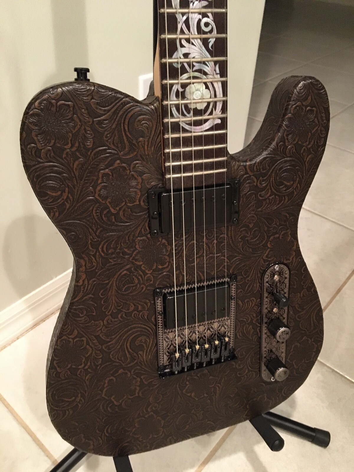 1996 Custom Tooled Leather Telecaster w/ matching case & amplifier – 1 of a kind
