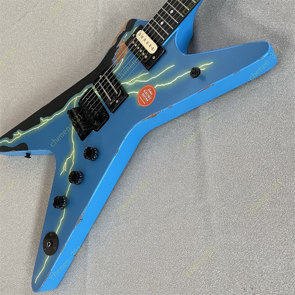 Pointed Headstock Solid Electric Guitar Adge Lightning Bolt Graphic From Hell