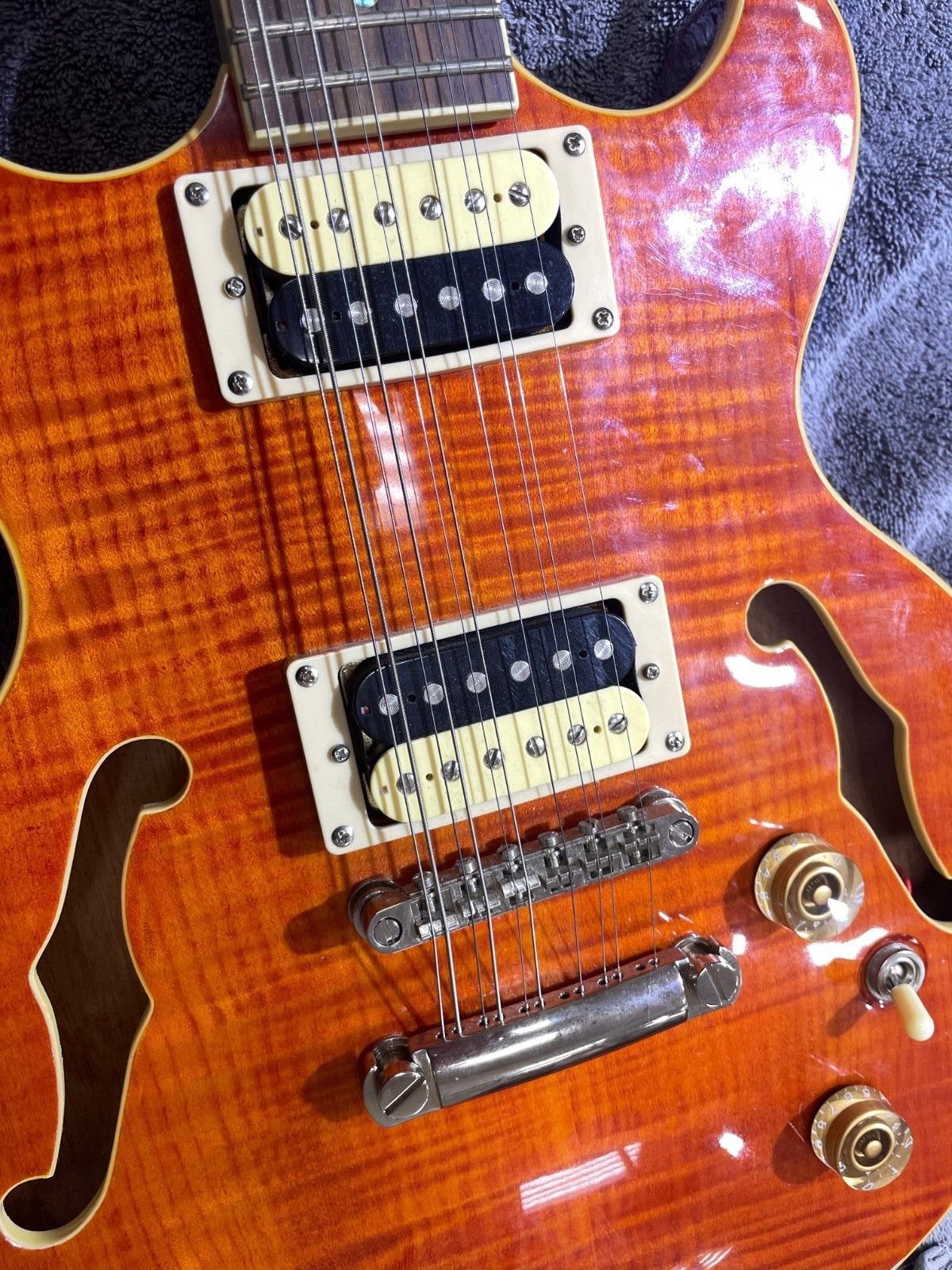 Dean Boca 12 String Semi- Acoustic Electric Guitar Trans Amber Burst Needs Work