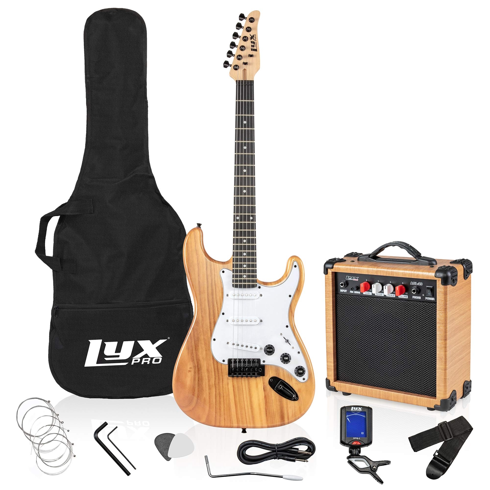 LyxPro Beginner 39” Electric Guitar & Electric Guitar Accessories – Natural