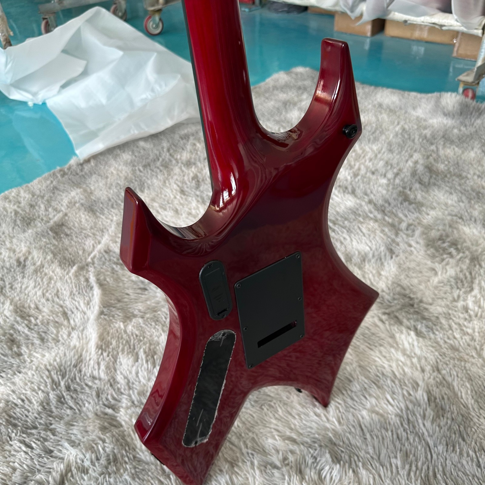 Bright Red Punk Style Electric Guitar With Double Lock Tremolo, Heavy Rock Rehea