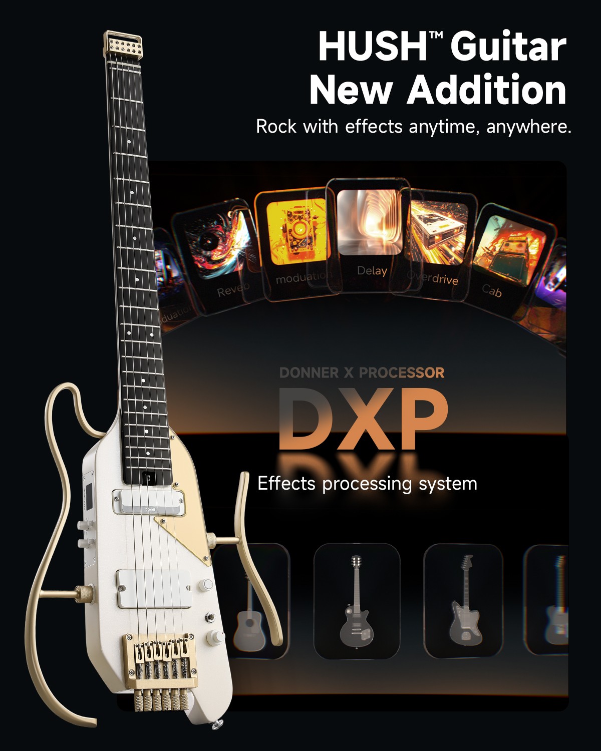 Donner HUSH X PRO Professional Electric Set Guitar Guitarra Electrica White-Luxe