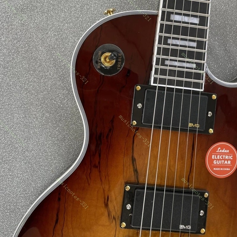 Solid Electric Guitar Stainless Rounded Fret Edge Spalted Maple Top Brown Burst
