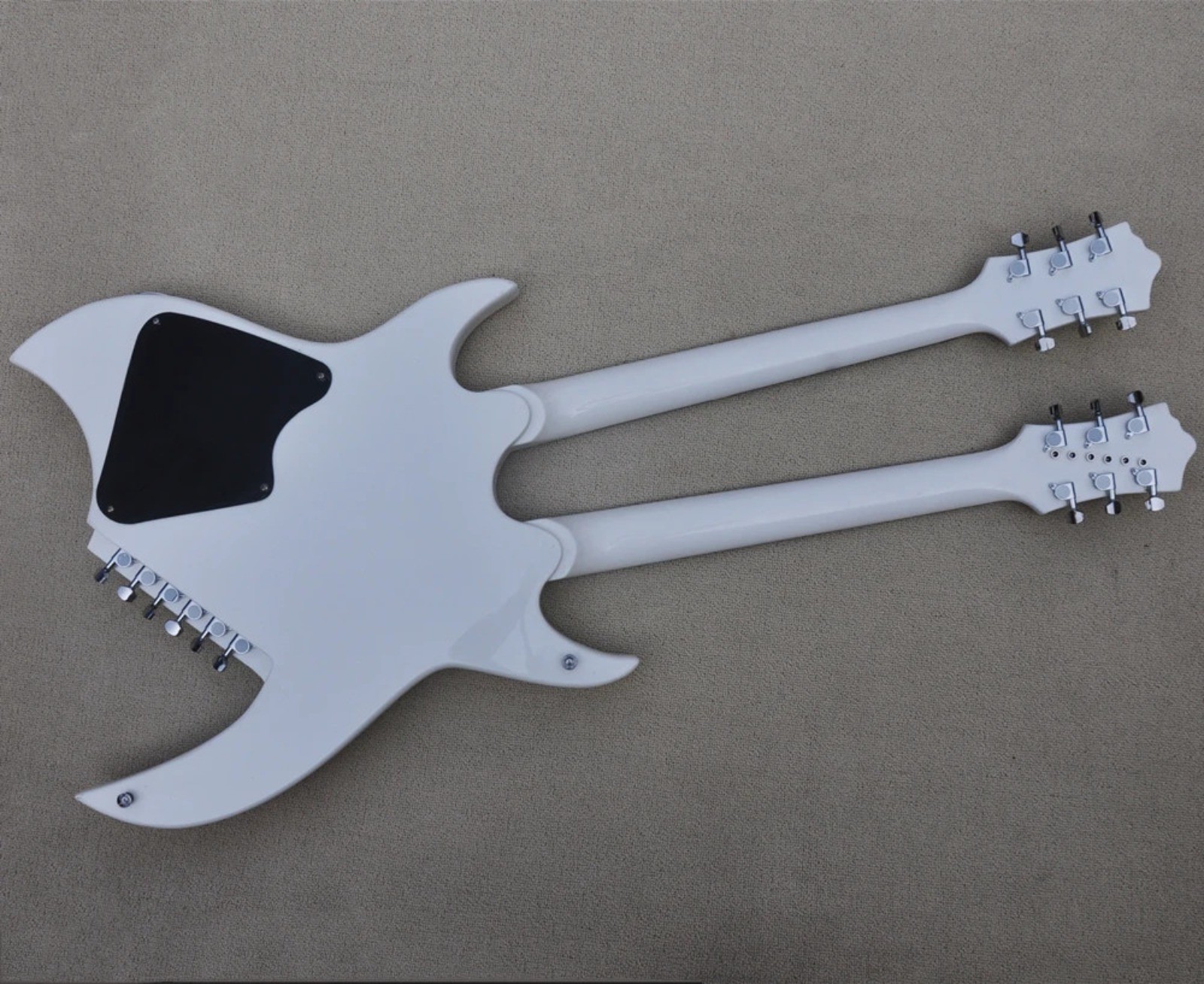 12 and 6 String Double Neck White Electric Guitar Chrome Hardware Customizable