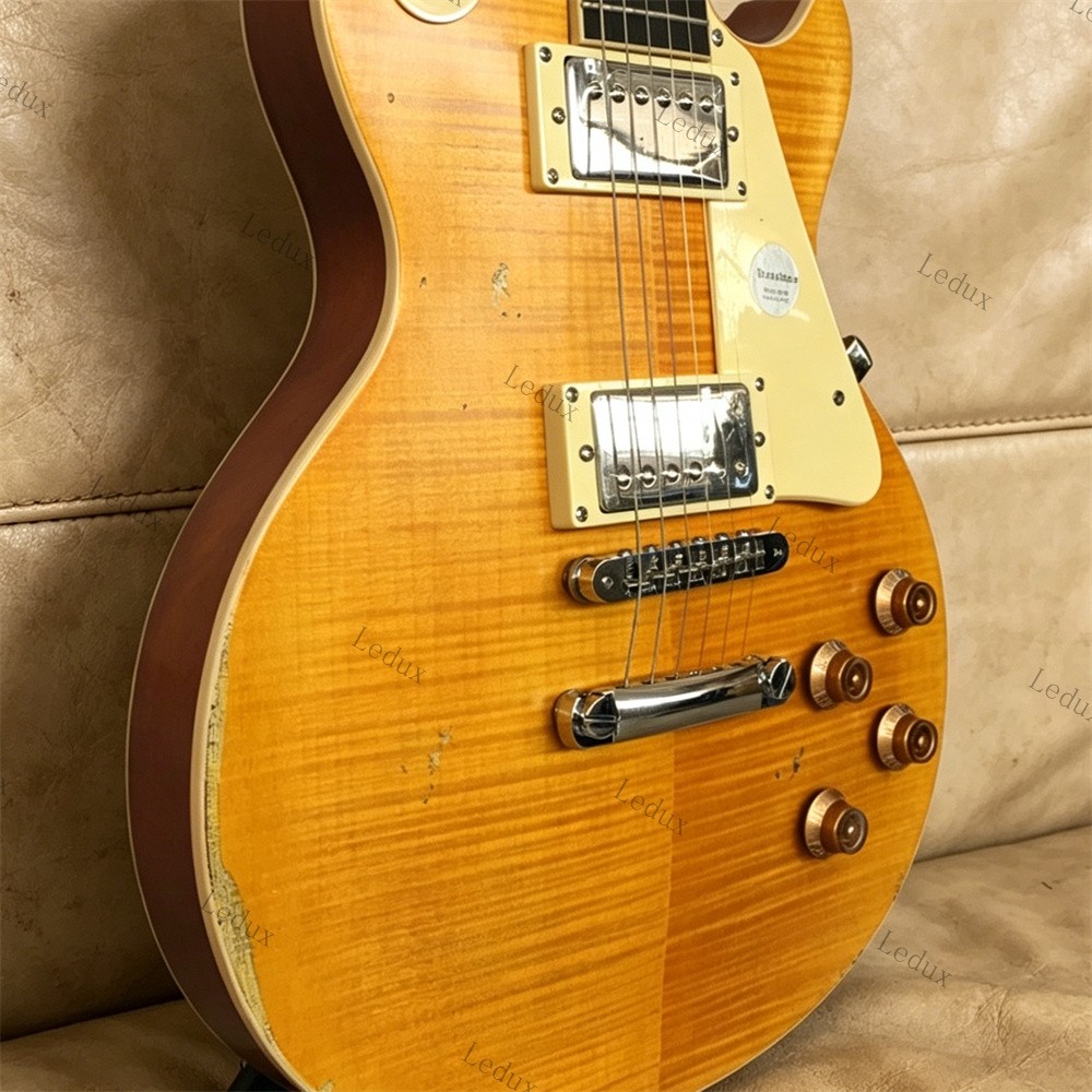 Solid Electric Guitar Adge Flamed Maple Top Veneer Bone Nut Yellow Unbranded