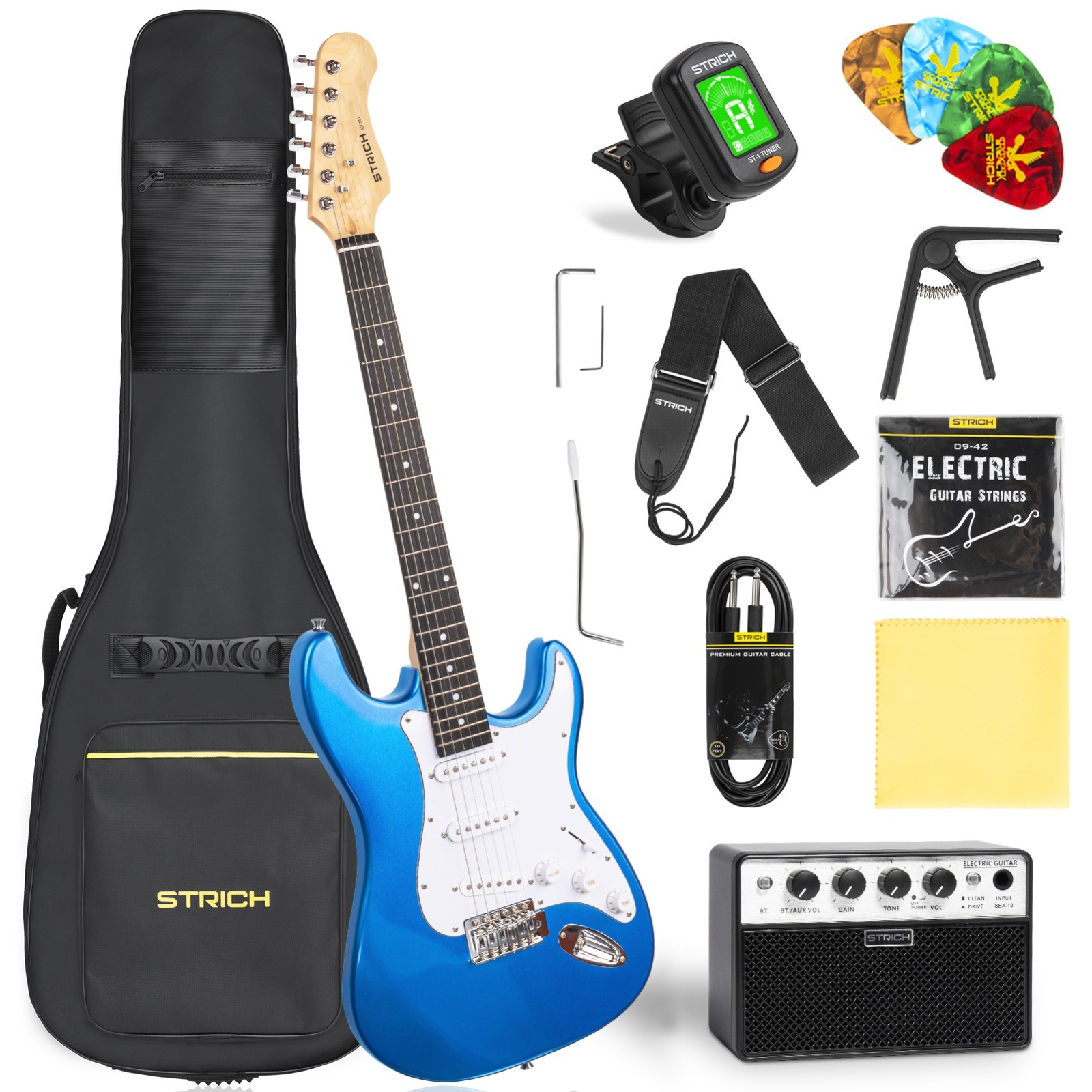 STRICH Electric Guitar Beginner Kit 39″ Full Size Electric Guitar Starter w/ Amp