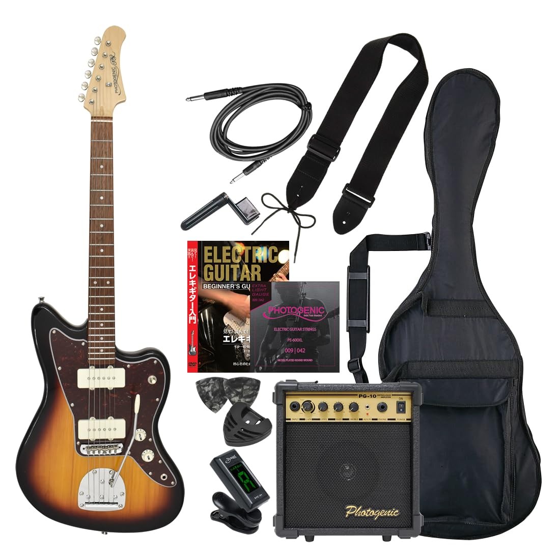 Photogenic JM-220/3TS Electric Guitar Beginner’s Set, JM Type, 3-Tone Sunburst [