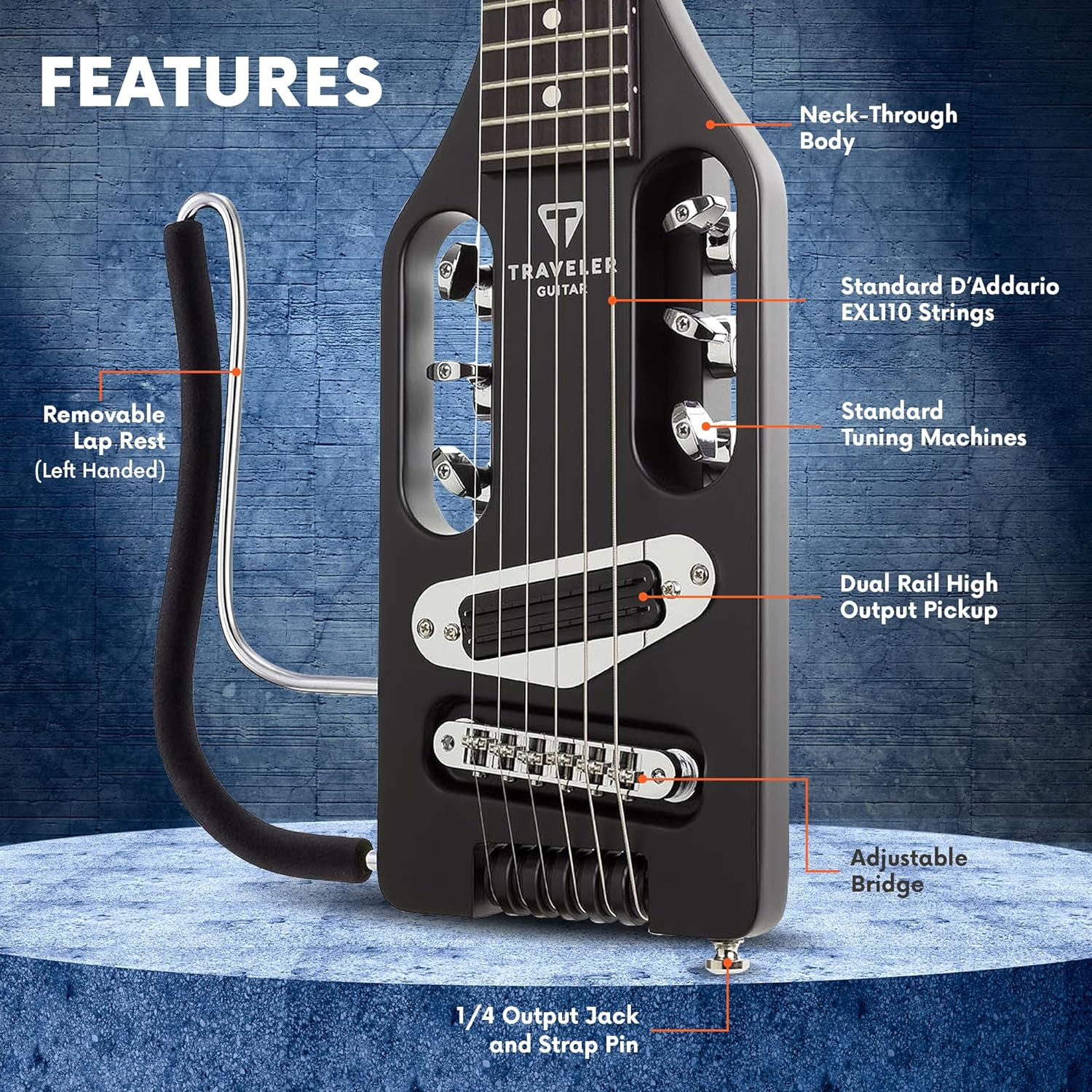 Ultra-Light Electric Guitar Matte Black Left-Handed Portable Electric with Remov