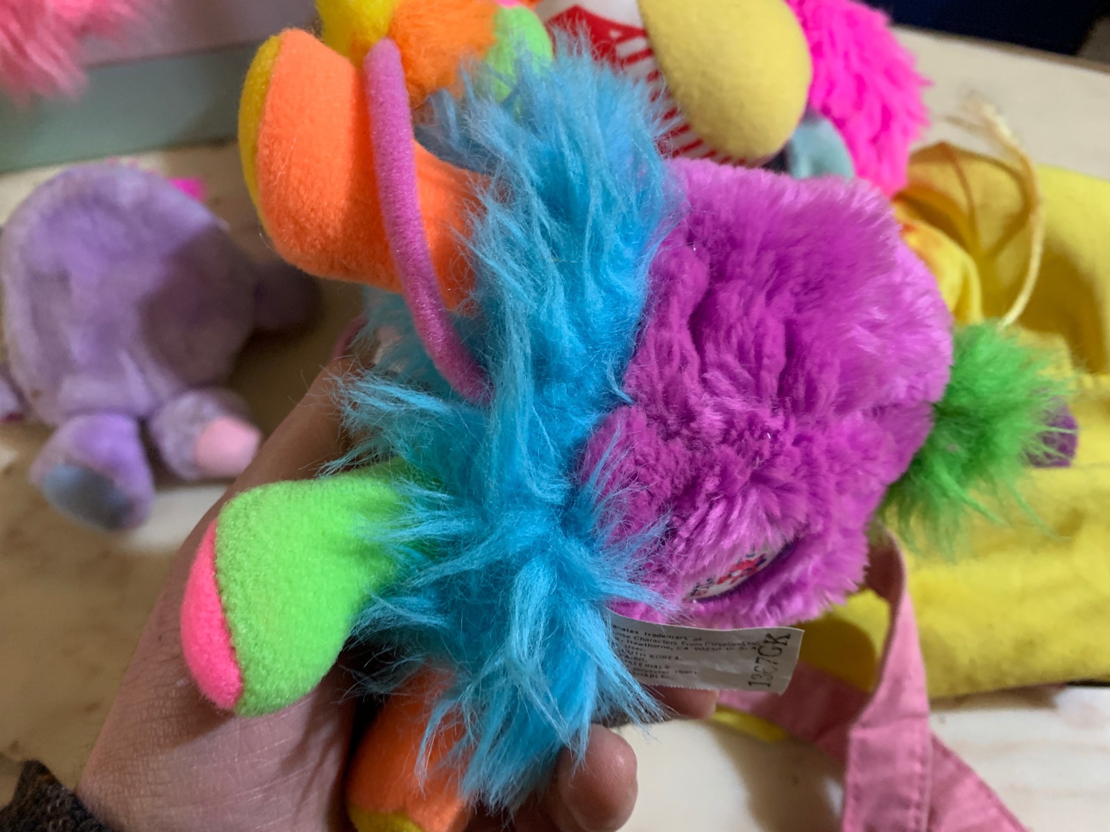 VINTAGE LOT toy DOLL POPPLES BAG MATTEL 1986-87 chips YELLOW BASKET PINK PURPLE