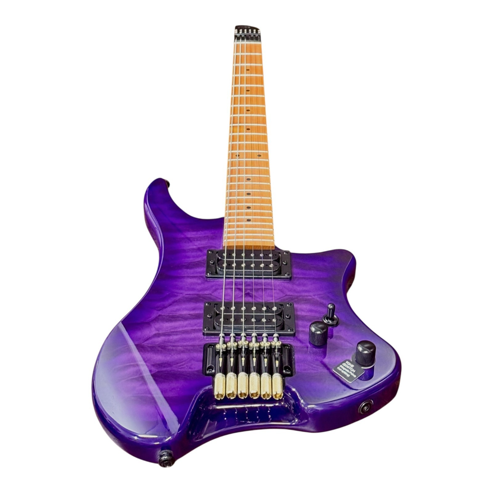 Haze HL1APQTPU Headless HH Solid Mahogany HHL Electric Guitar – Tiger Purple