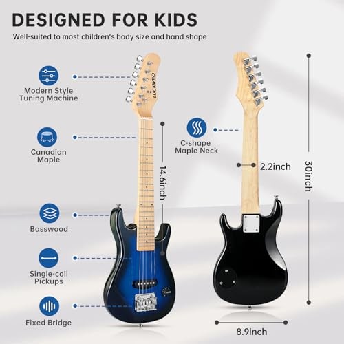 30 Inch Kids Electric Guitar Beginner Kits ST Style Mini Black and Blue