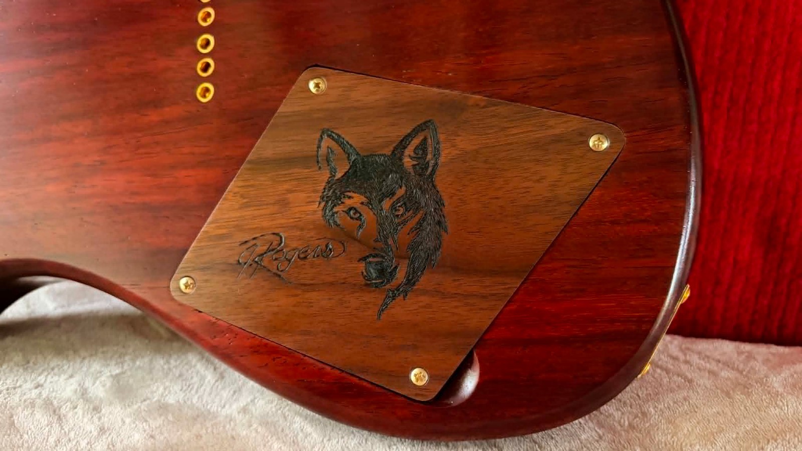 new Custom electric guitar “Natures Echo” Hand wood burned wolf.