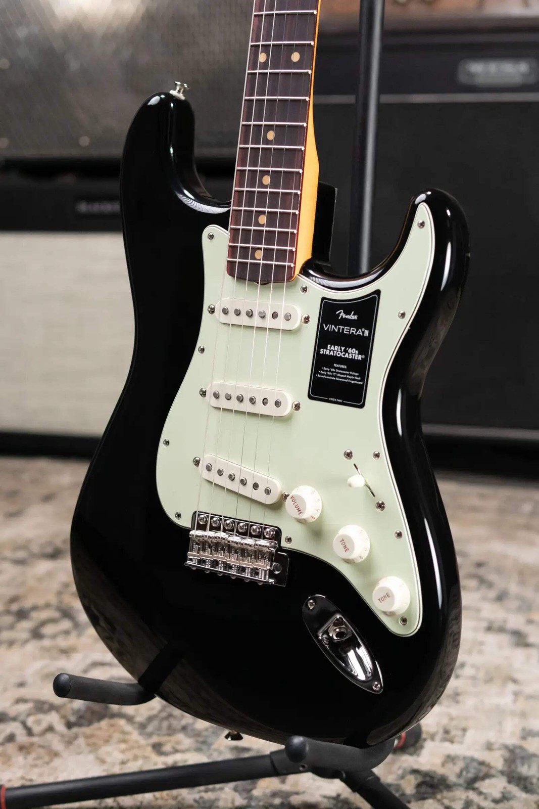 Fender Vintera III Early ’60s Stratocaster Electric Guitar – Black with Gig Bag