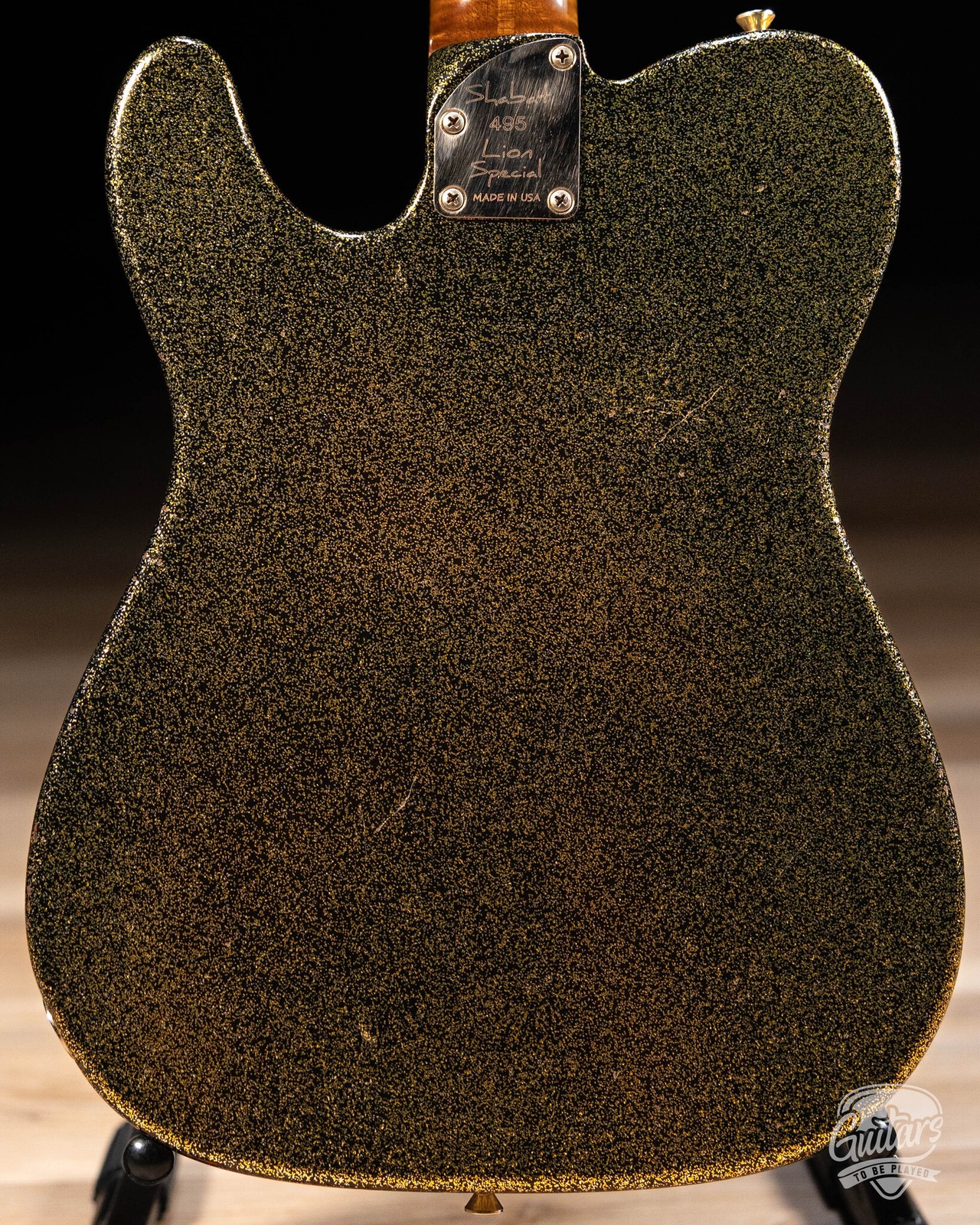 Shabat Lion Special Mahogany Body w/ P-90s & Flame Maple Neck–Gold/Black Sparkle