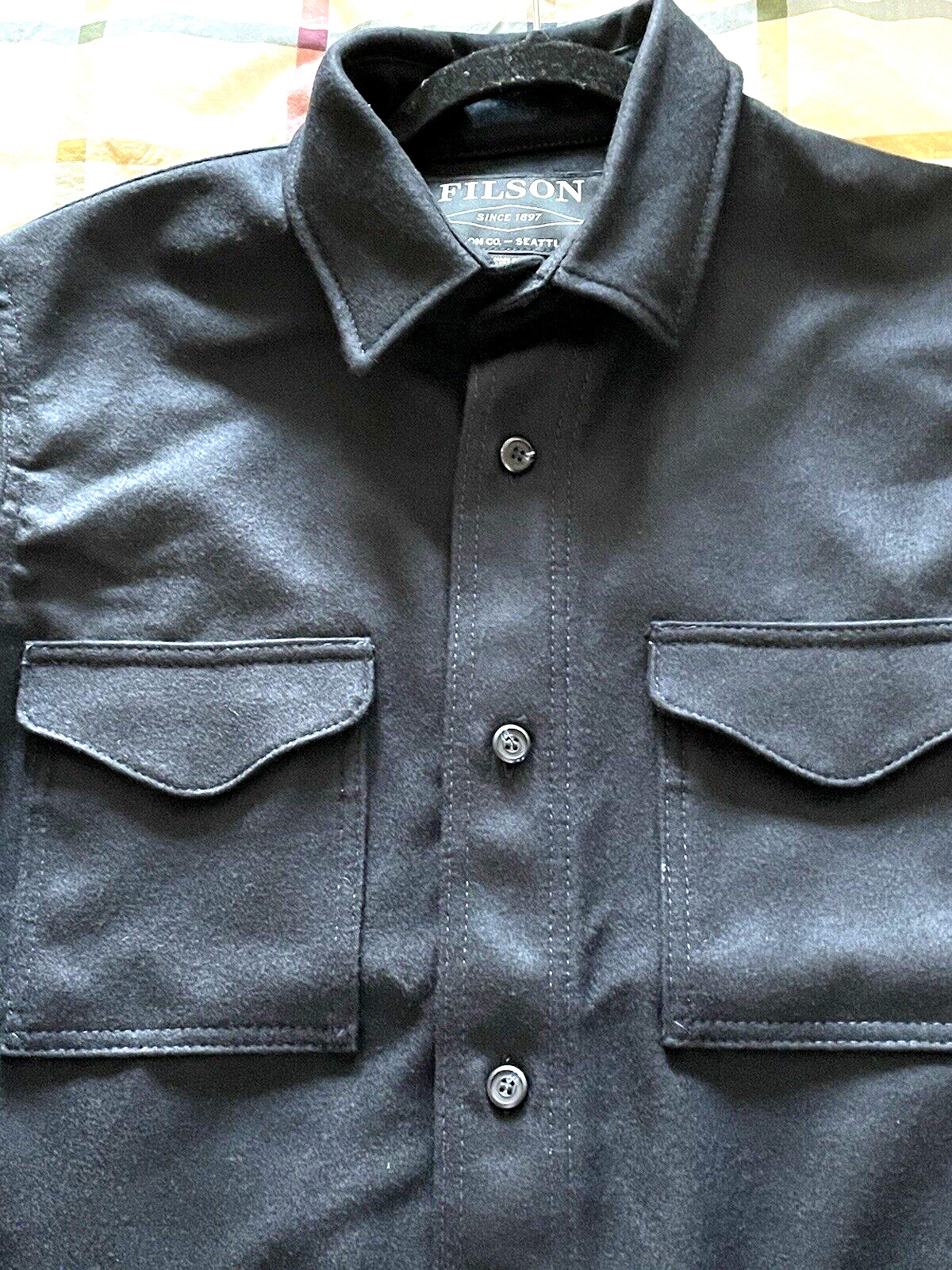 $395 NWT FILSON Navy Blue M -L Premium Wool Jac Shirt w/ XL sleeves Made in USA