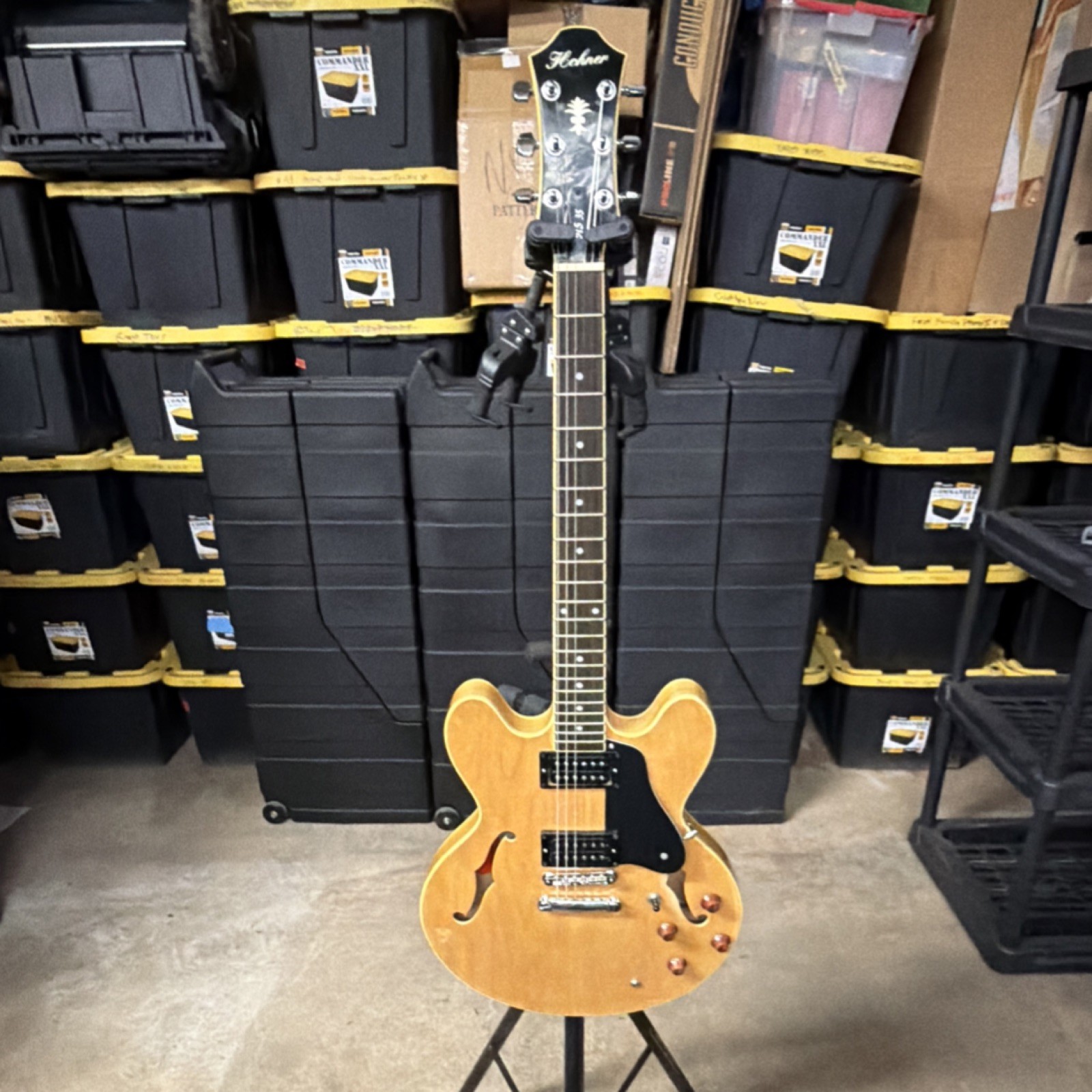 Hohner HS 35 Semi-Hollow Electric Guitar Natural 6 String with hard shell case