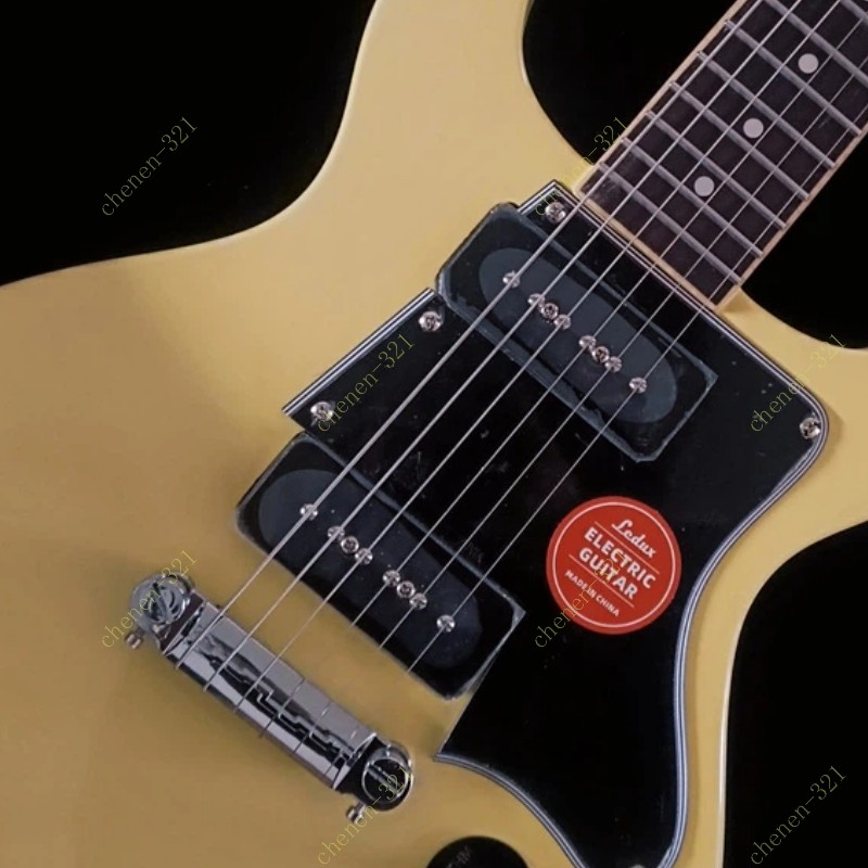 Junior Solid Electric Guitar Double Cutaway P-90 Pickups Stainless Fret Cream