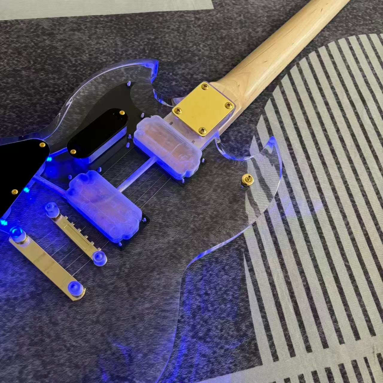 Acrylic Electric Guitar Rosewood FB Maple Neck Blue Light Golden Part Solid Body