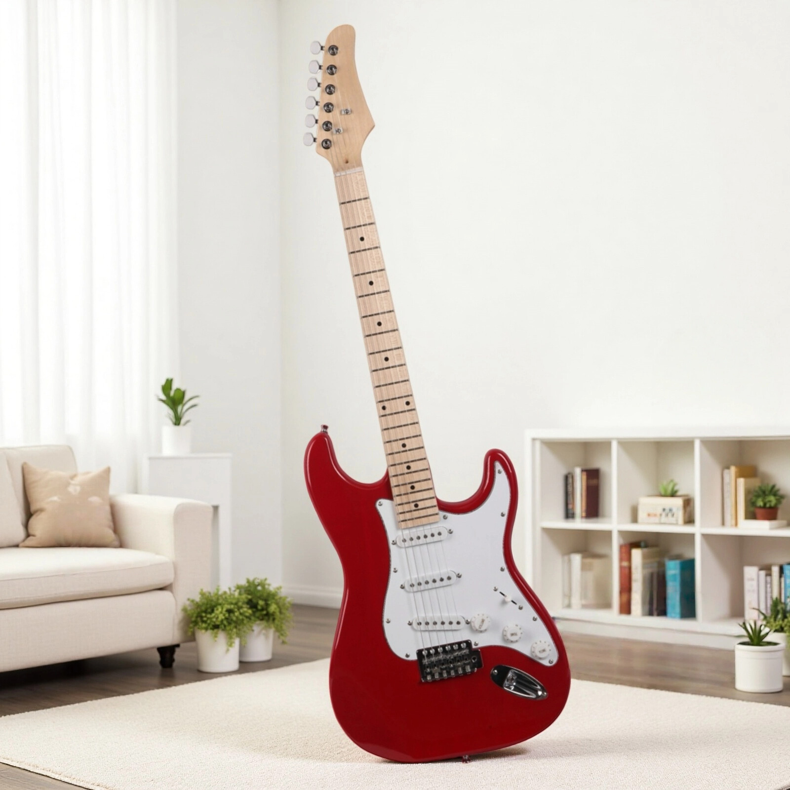 ST-Style Electric Guitar Set – SSS Pickups, Basswood, Maple Neck, Red Finish