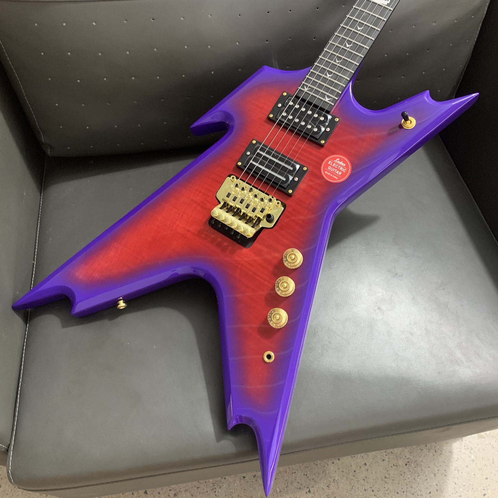 Purple Red Burst Razor V Electric Guitar for Metal Hard Rock Players HHFR Bridge