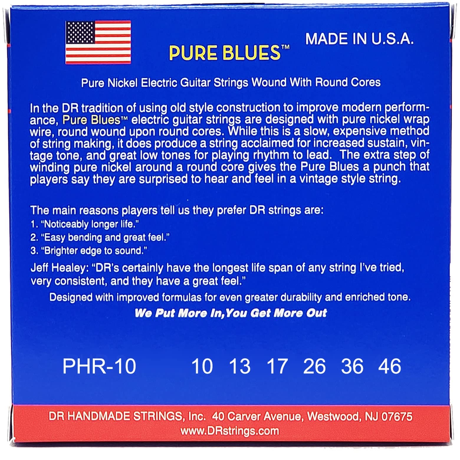 DR Strings Pure Blues Pure Nickel Electric Guitar Strings, Medium 10-46, 3-Pa…