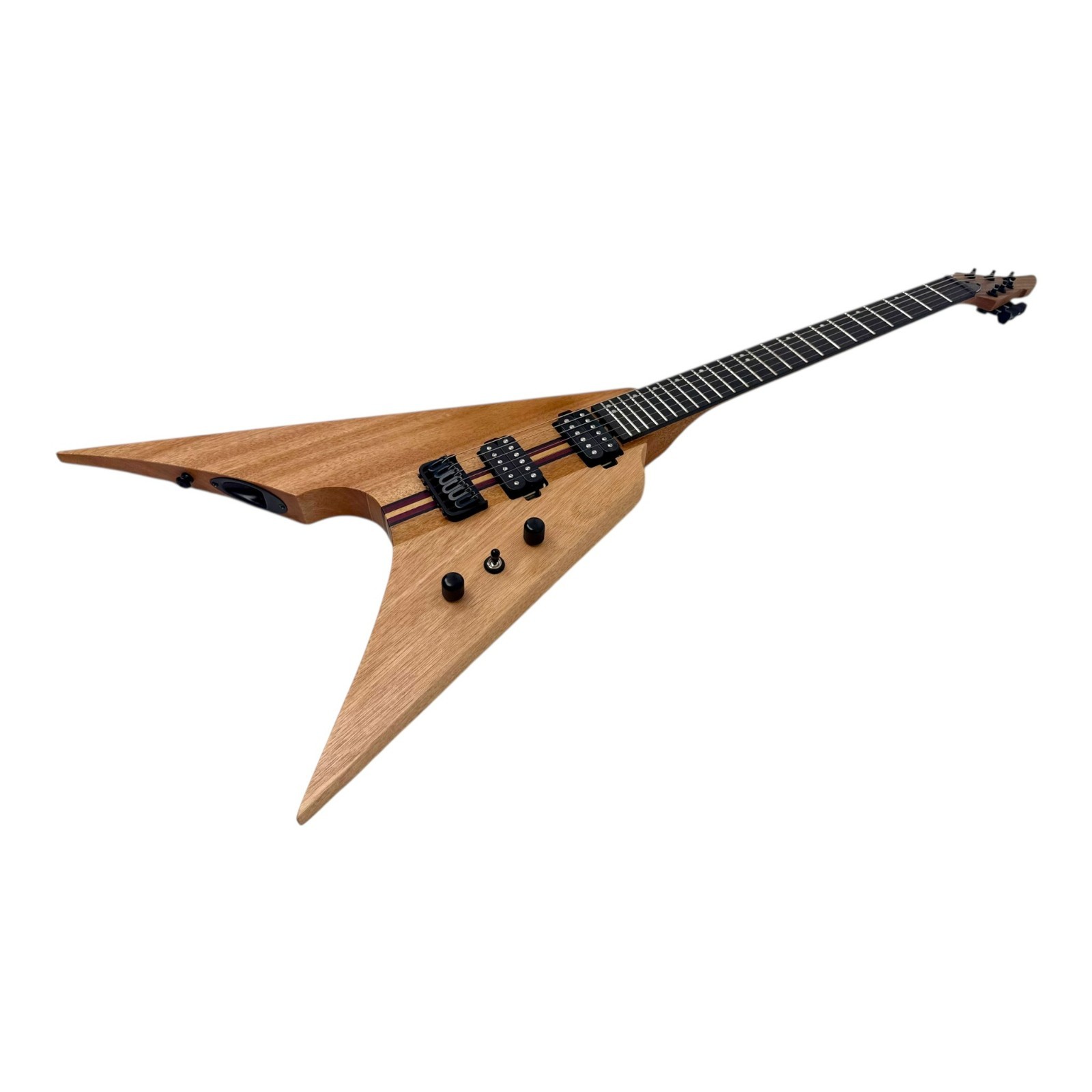 Haze FV6MS Foxglove V Electric Guitar Woodgrain Okoume Belcat Humbuckers 24F