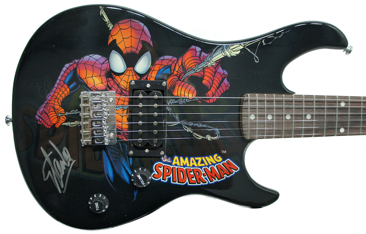 Stan Lee Signed Peavey Marvel Spiderman 3/4 Size Electric Guitar & Certificate!