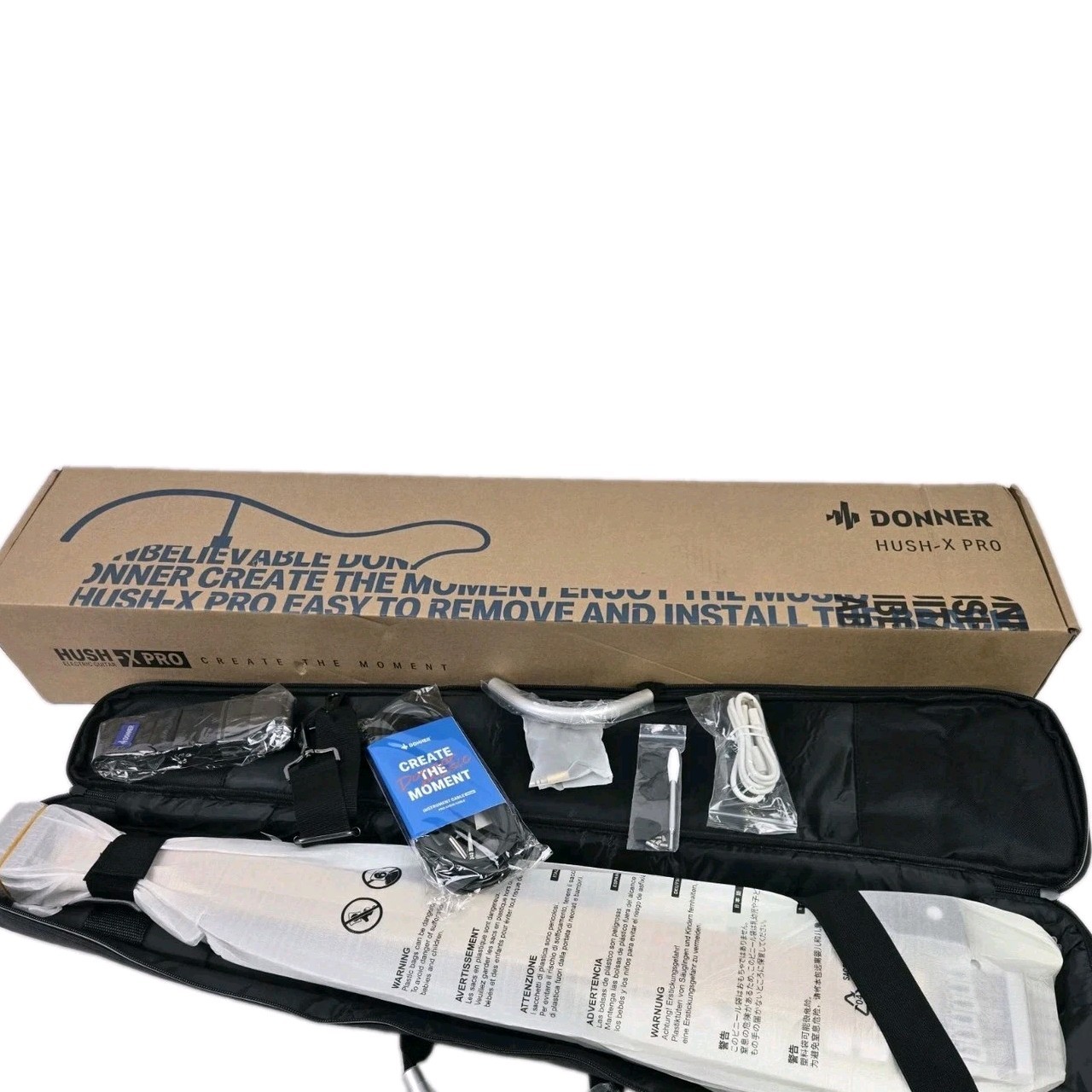 Donner HUSH X PRO Headless Electric Guitar Smart Travel White & Accessories New