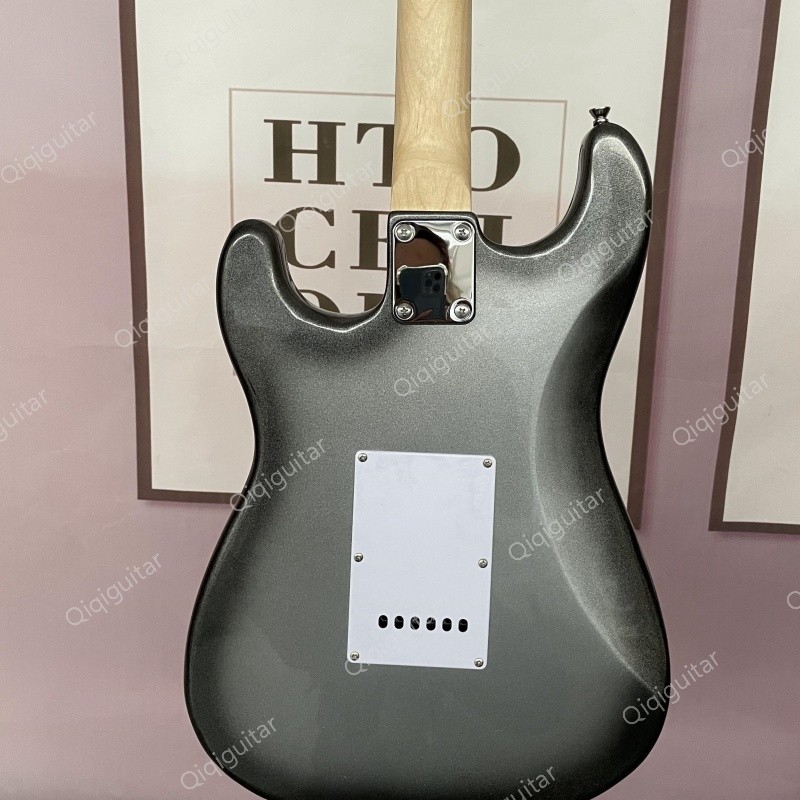 High Quality Metallic Silver Electric Guitar Solid Body Maple Neck Classic Rock