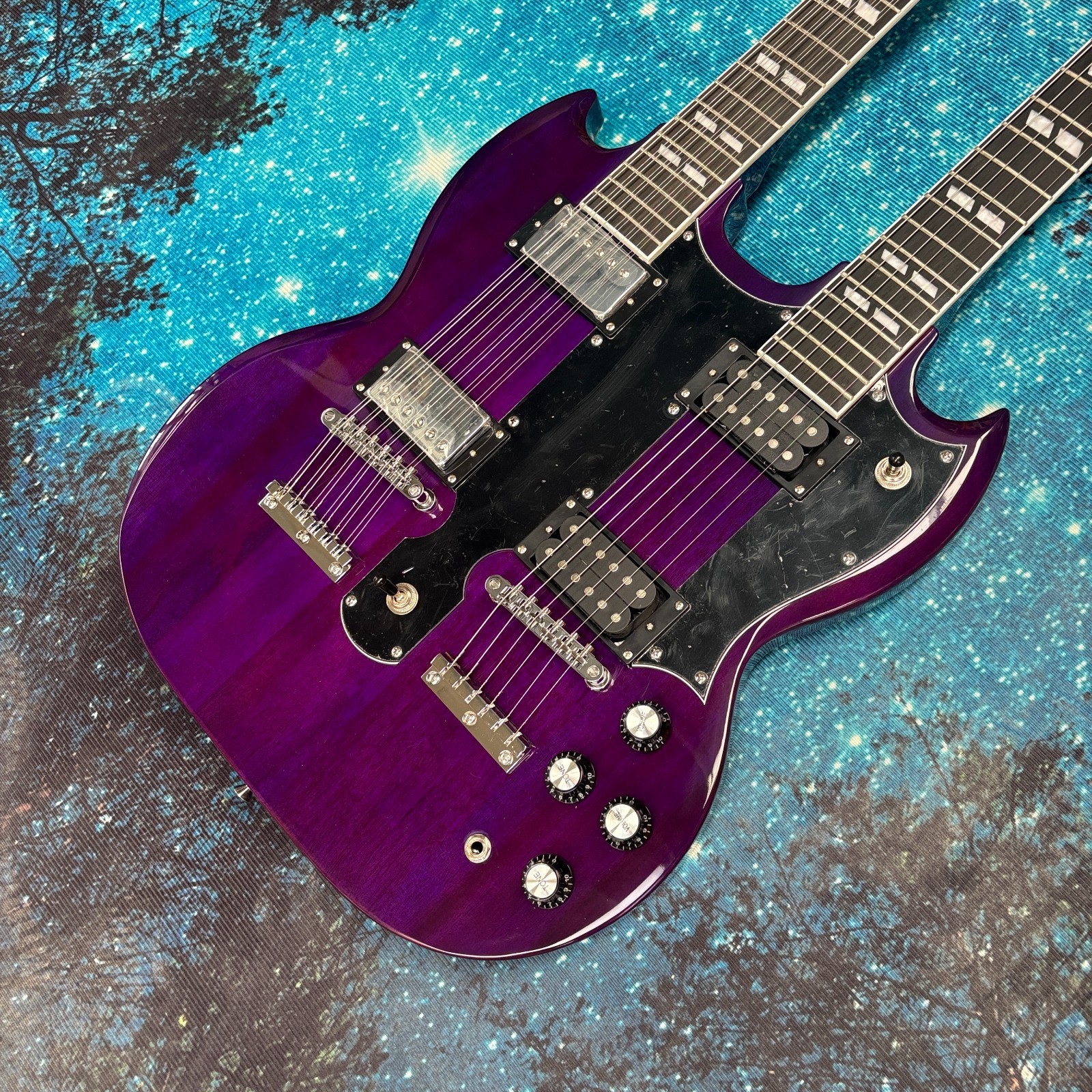 Rare Purple Double neck SG Electric Guitar 12+6s Chrome Hardware Free Ship
