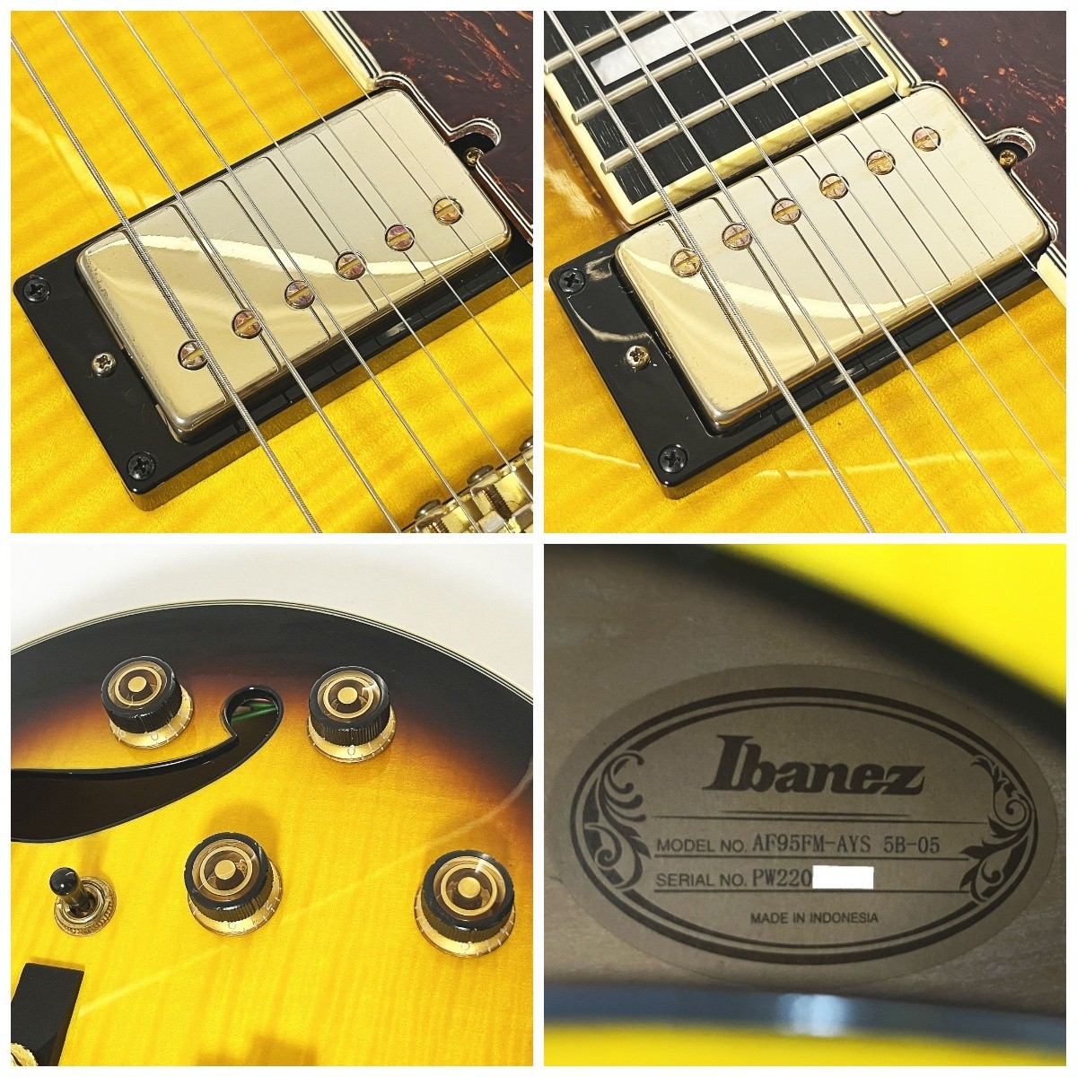 Electric Guitar Ibanez AF95FM Artcore 2022 Yellow Sunburst Flame Maple with Bag