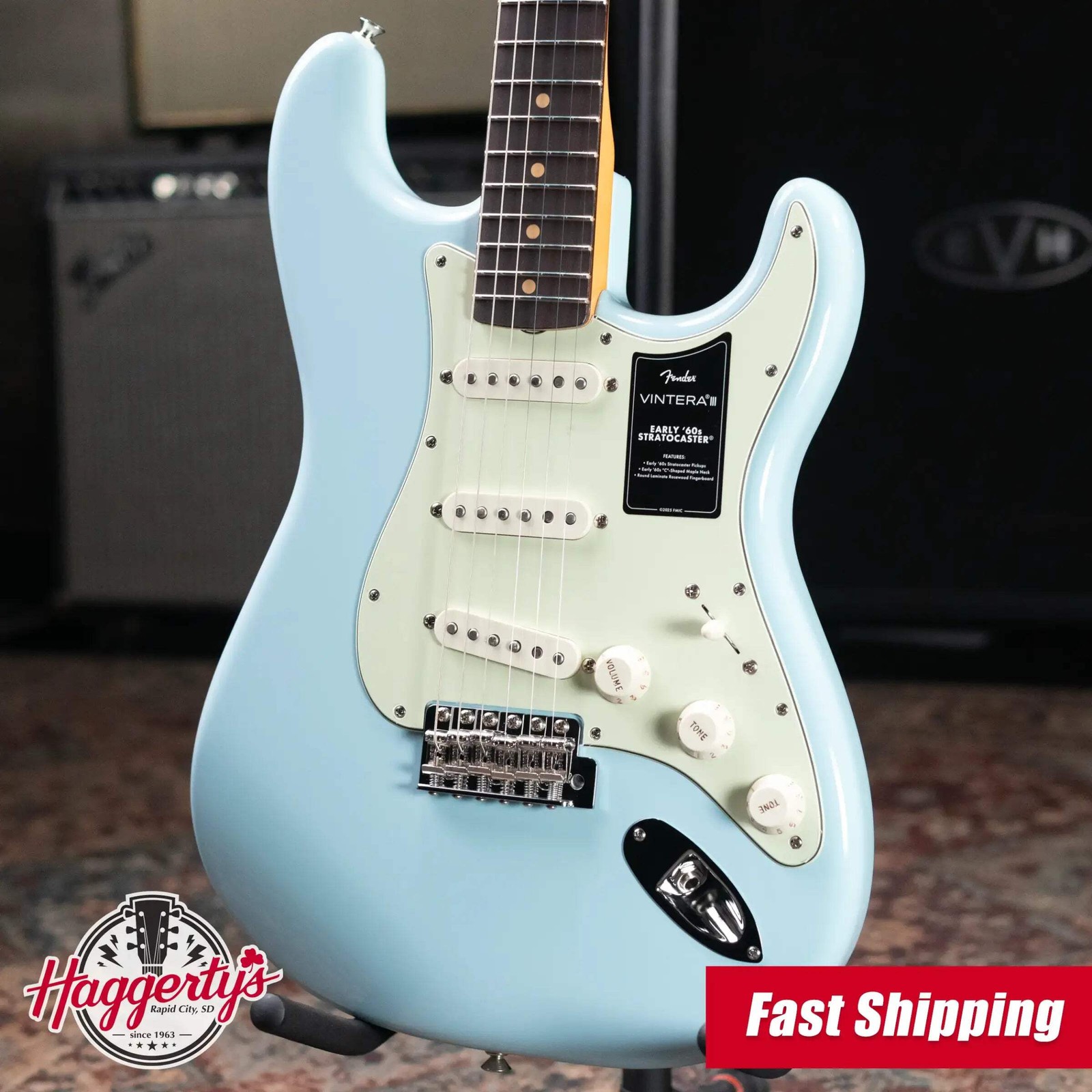 Fender Vintera III Early ’60s Stratocaster Electric Guitar – Sonic Blue with Gig