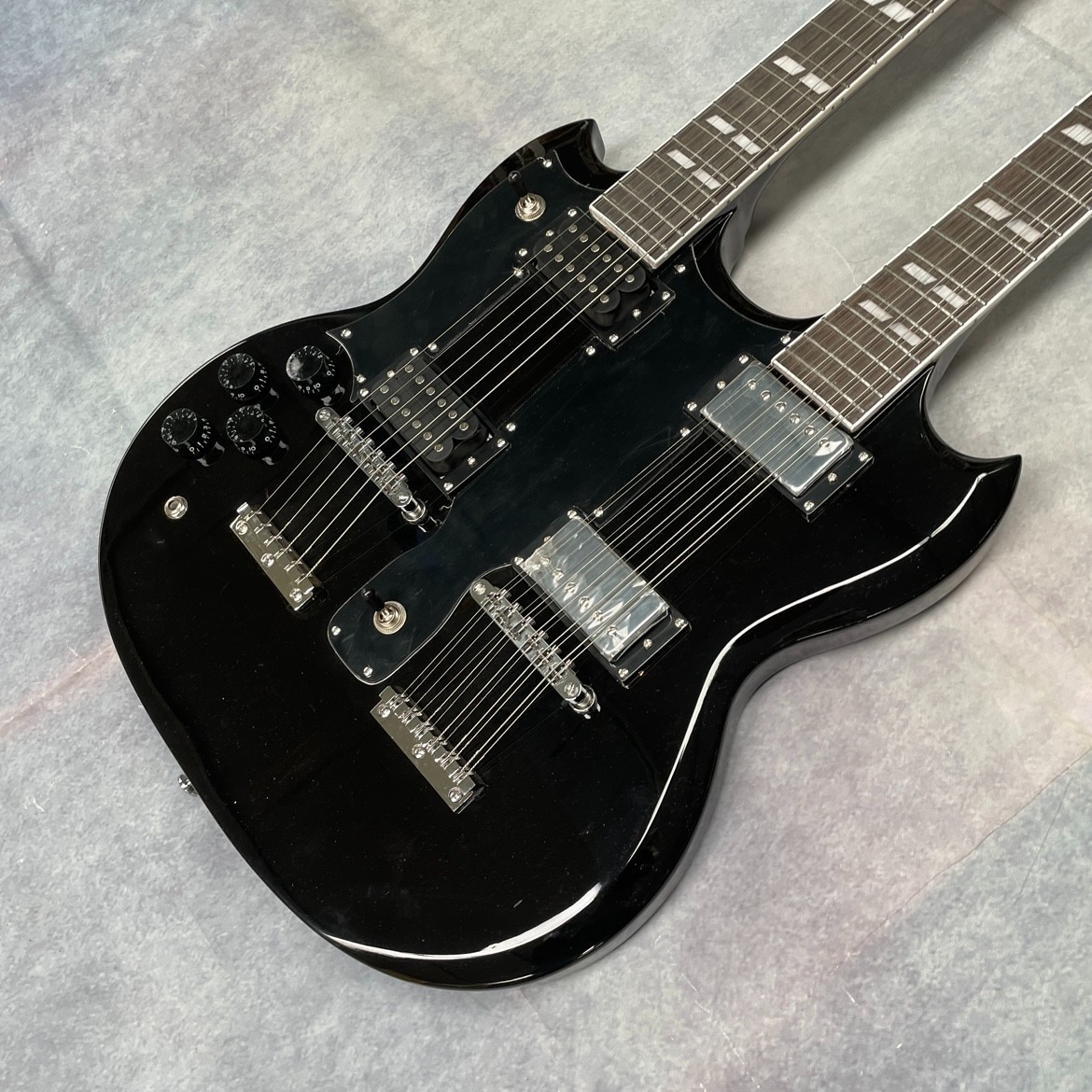 LEFT HAND Black Double Neck SG Electric Guitar Mahogany 12+6s Free Ship