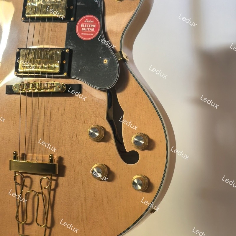 Custom Hollow Body Electric Guitar Bone Nut Archtop Soundboard Gold Fastshipping