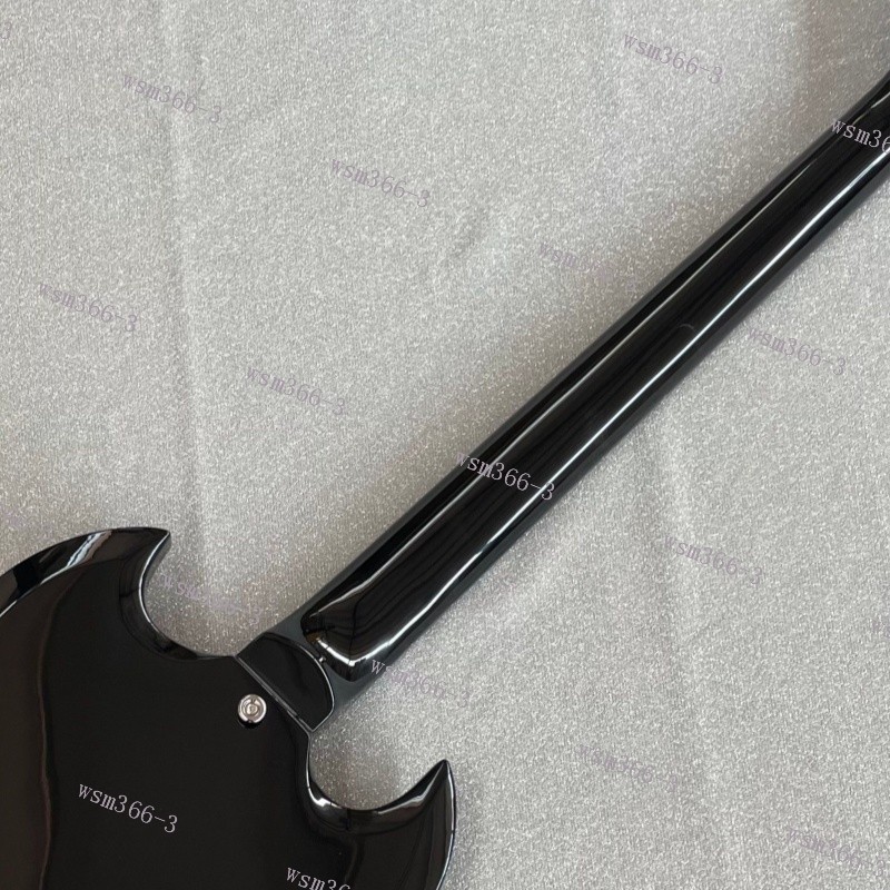 Solid Body Electric Guitar Stainless Rounded Fret Edge Cross Inlay 24F Black US