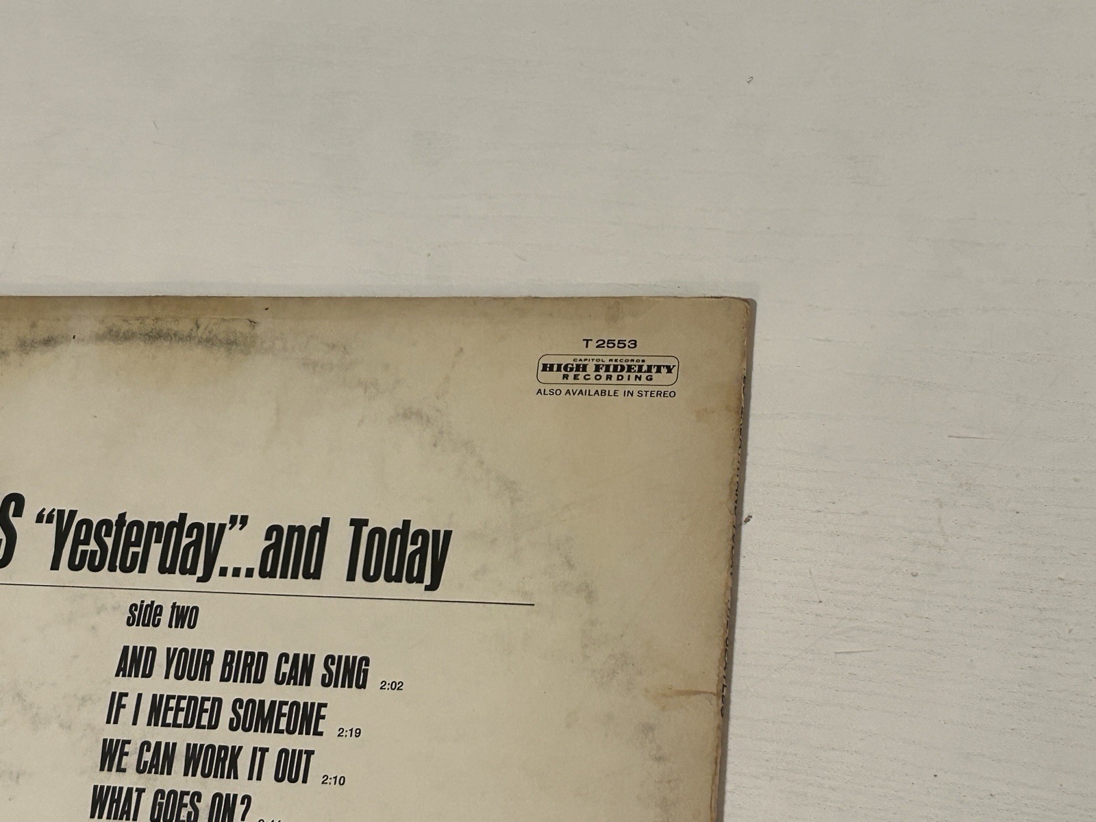 THE BEATLES YESTERDAY AND TODAY LP. MONO 2ND STATE BUTCHER COVER T-2553. VG/VG+